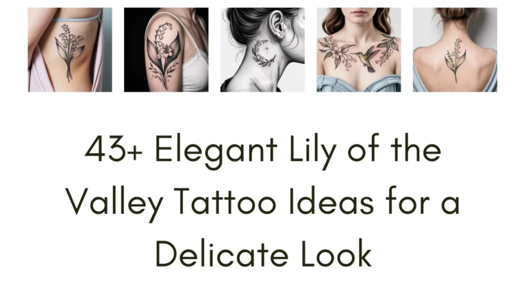 A delicate Lily of the Valley tattoo design featuring a cluster of small, bell-shaped white flowers with soft green leaves, intricately detailed with fine linework and subtle shading, set against a minimalist background.