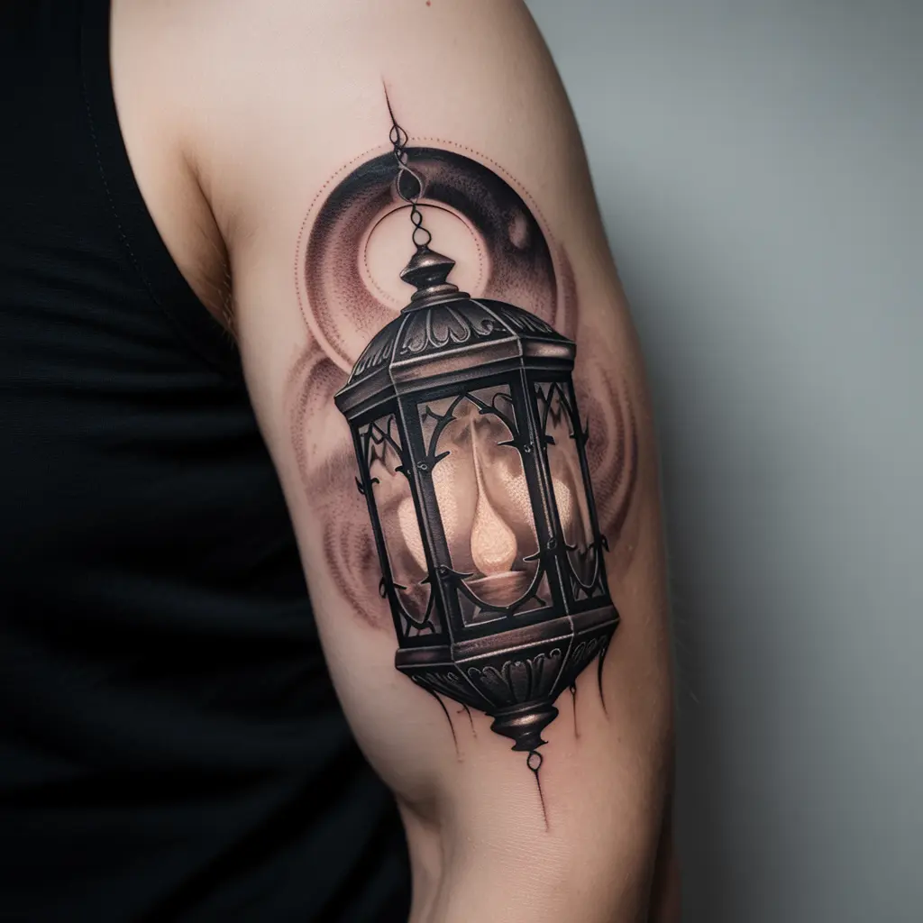 Celestial Lantern of the Wraith Moon whimsigoth tattoo glowing with gothic moonlight on forearm
