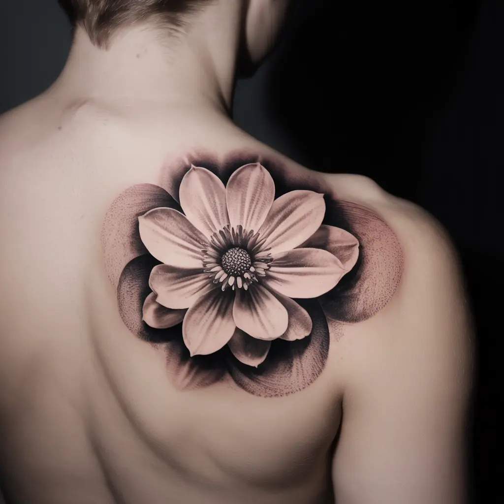 "Abstract tattoo designs — oblivion bloom tattoo on shoulder with surreal blooming abstract shapes."