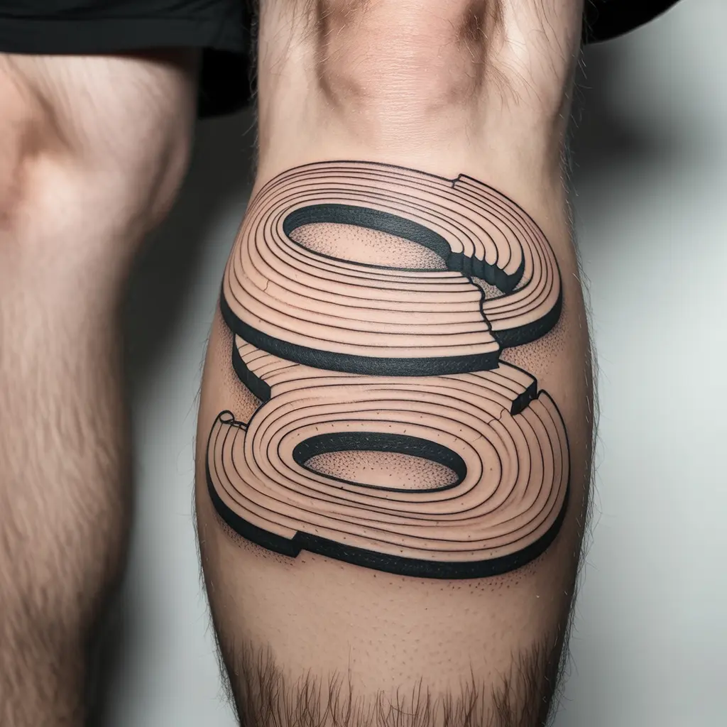"Abstract tattoo designs — time warp contours tattoo on leg with warped and distorted contour lines."