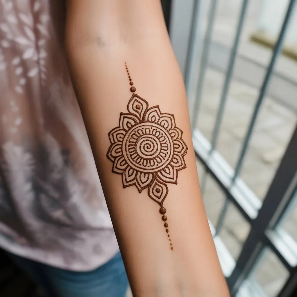 Simple and Elegant Henna Tattoos – Simple and elegant mandala henna tattoo designs on inner forearm.