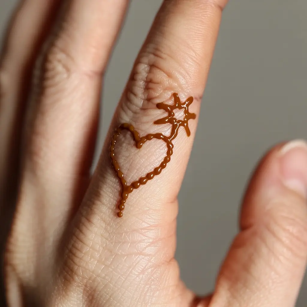 Tiny, Cute Henna Tattoos – Tiny and cute heart and star henna tattoo designs on finger.