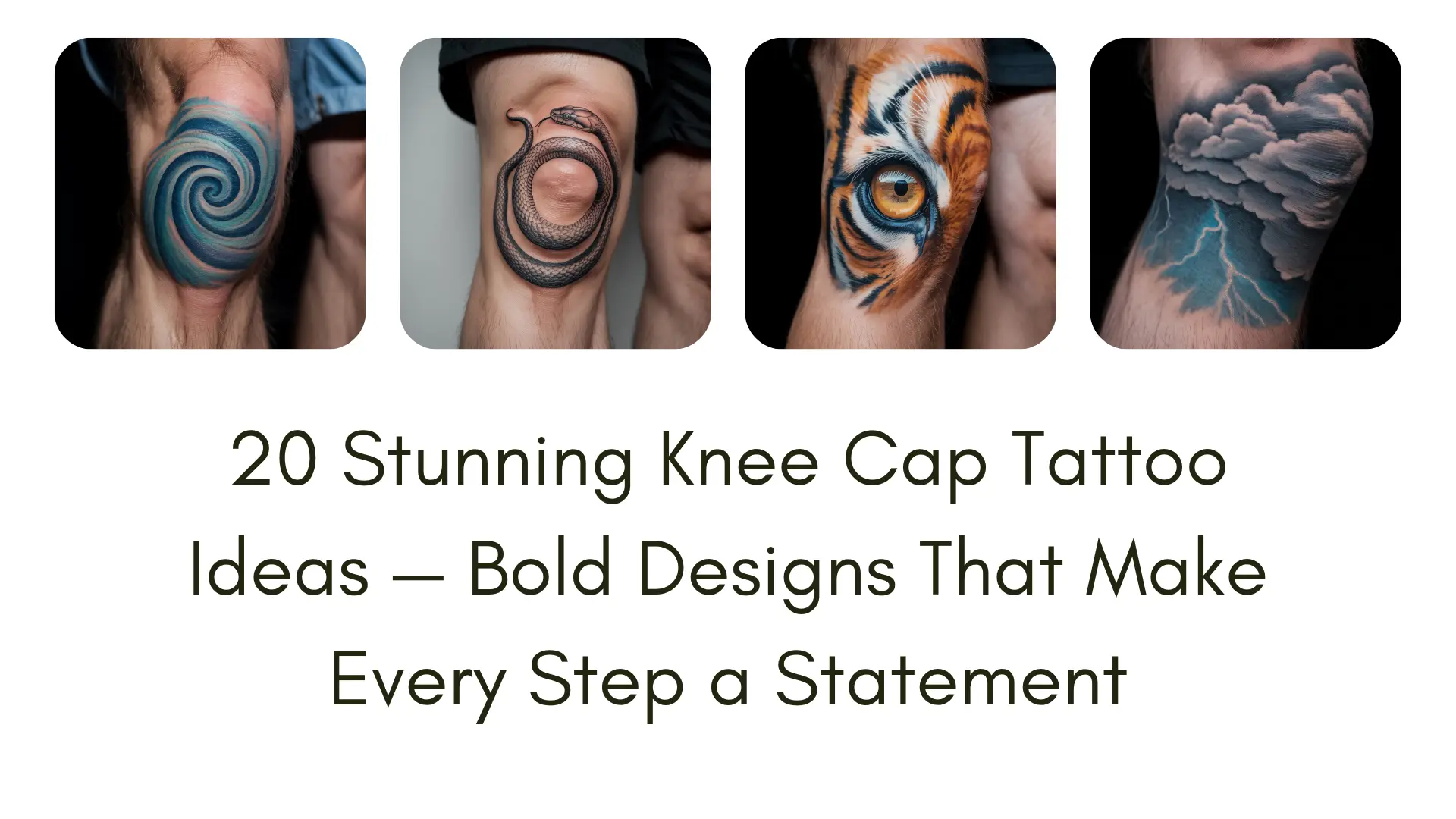 Realistic knee cap tattoo designs featuring mandala, floral, geometric, animal eye, and colorful patterns, close-up on human knees, showcasing bold and artistic tattoo placement.