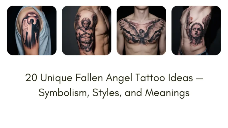 "Realistic fallen angel tattoo designs with wings, halos, and dark angel symbolism inked on human skin — unique tattoo ideas for chest, back, arms, and ribs."