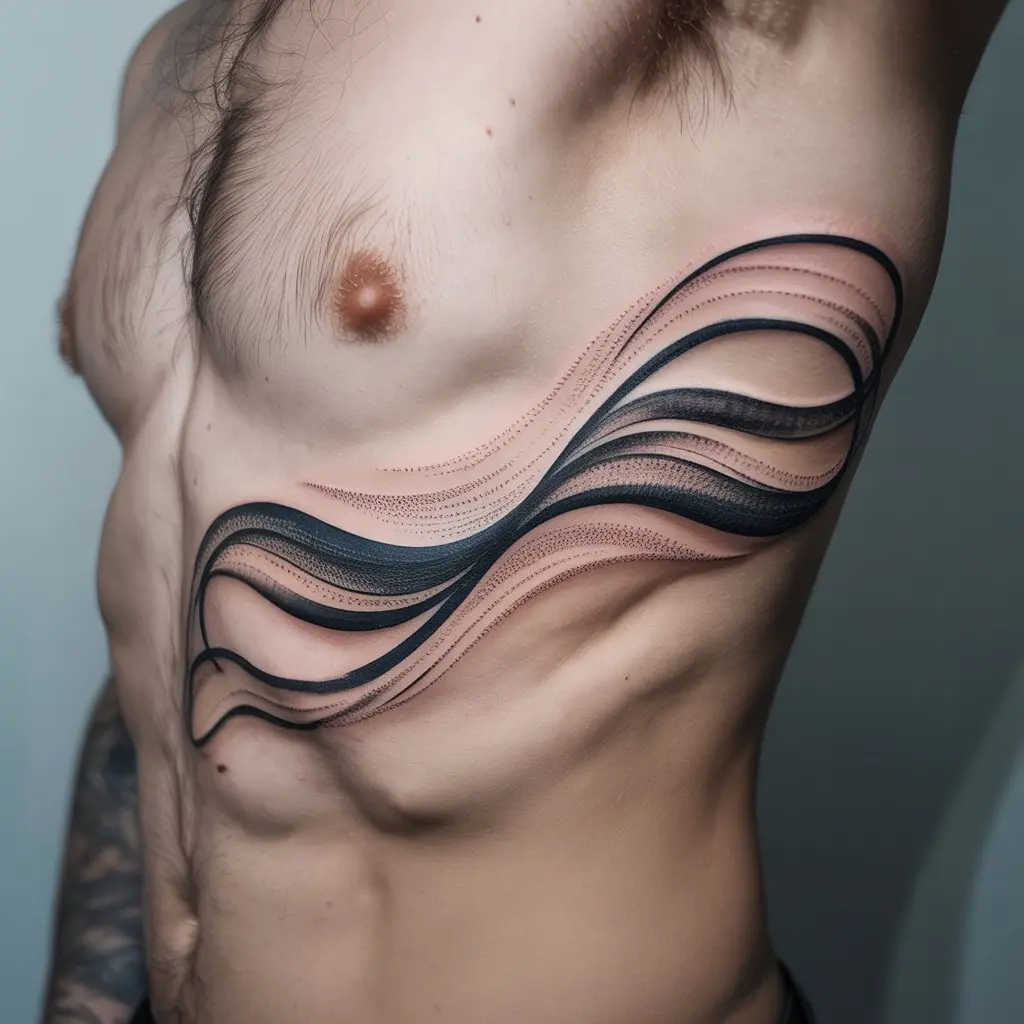 "Abstract tattoo designs — echoes of infinity ink tattoo on ribcage with flowing distorted infinity symbols."