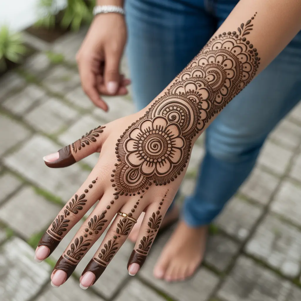Discovering the Art of Henna – Traditional full-hand henna tattoo designs with mandala and paisley motifs.