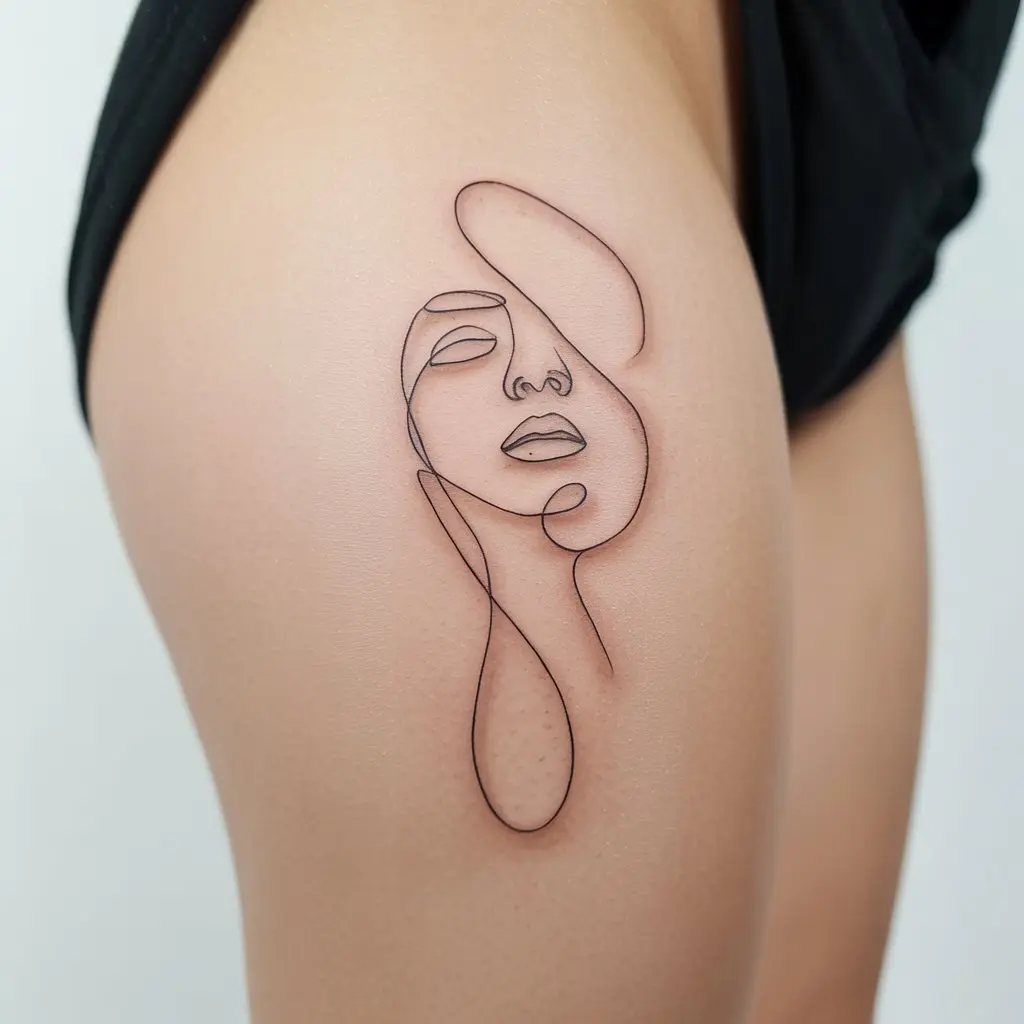 minimalist under thigh tattoos women, fine-line minimalist tattoo design on thigh, subtle and elegant body art