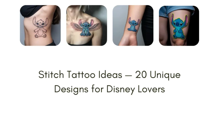 Realistic Stitch tattoo designs including galaxy Stitch, watercolor Stitch, baby Stitch, samurai Stitch, and couple tattoos with Angel — unique Disney-inspired body art ideas.