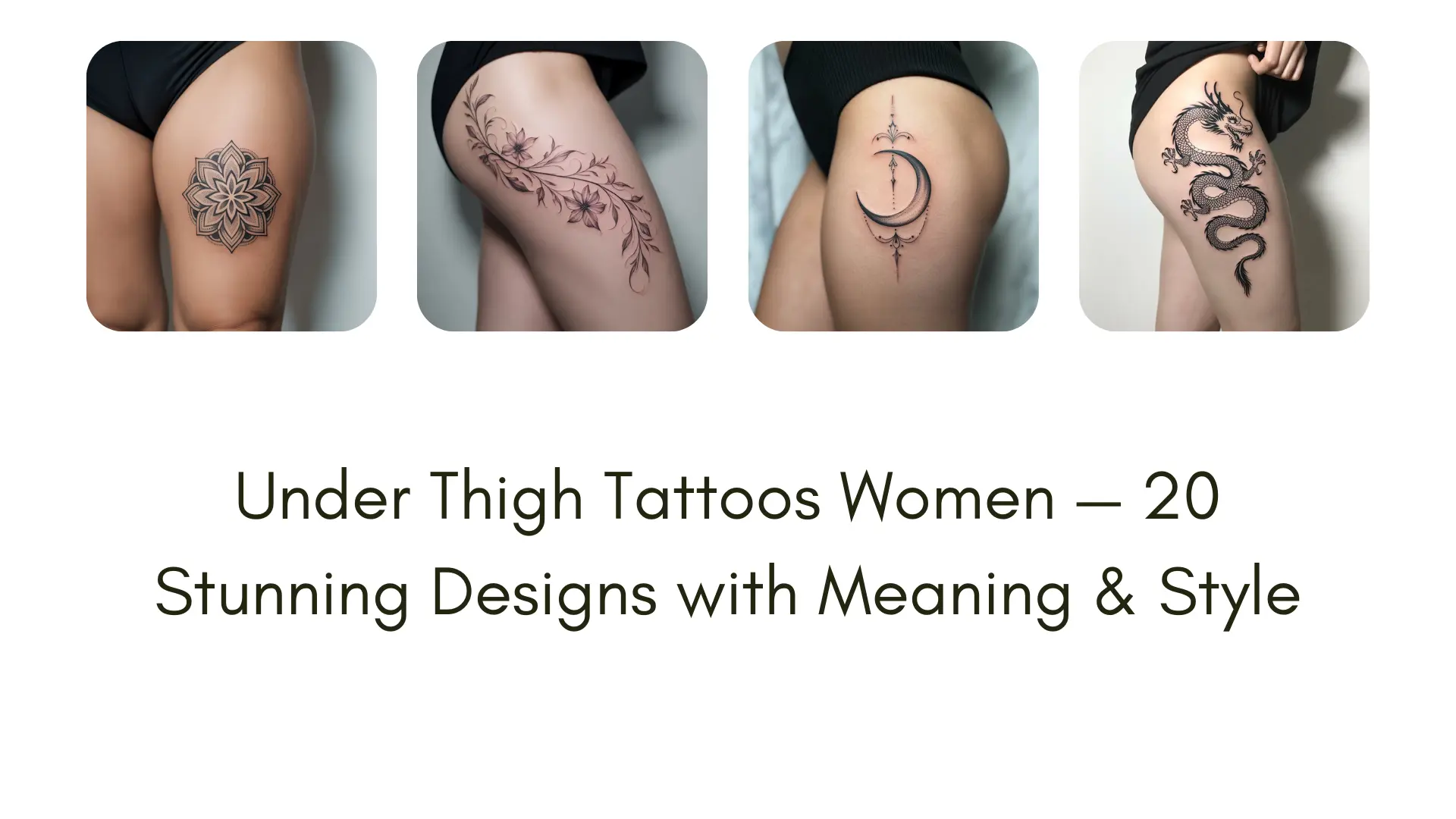under thigh tattoos women — realistic tattoo designs including floral vine, mandala, lotus, dragon, butterfly, and ornamental lace inked on the under thigh for feminine and stylish body art inspiration