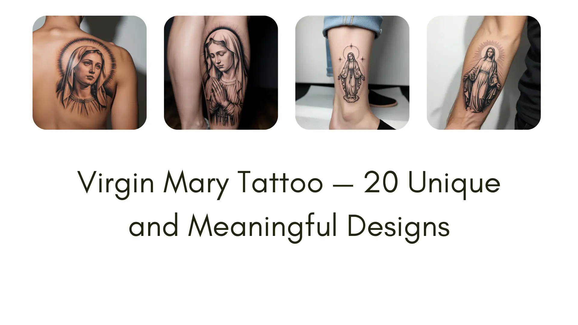 "Realistic Virgin Mary tattoo design inked on human skin, showcasing divine grace, religious symbolism, and detailed shading — perfect inspiration for Virgin Mary tattoo ideas."
