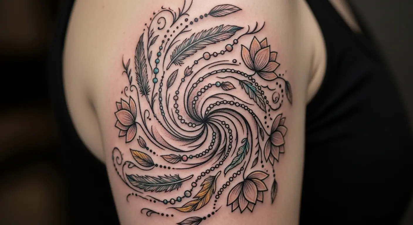 Gypsy Soul Mandala Bohemian tattoo – Intricate swirling mandala with free-spirited accents on upper arm.